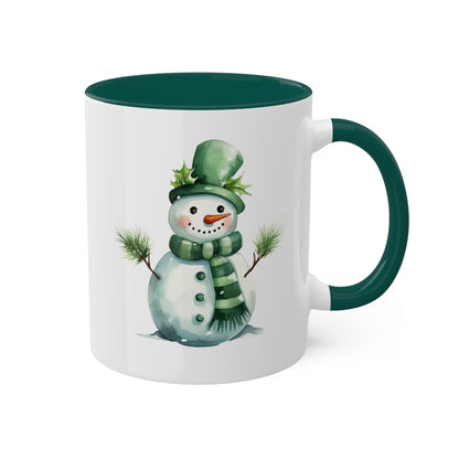 Cute Green Christmas Snowman - 11 oz Holiday Gift Mug