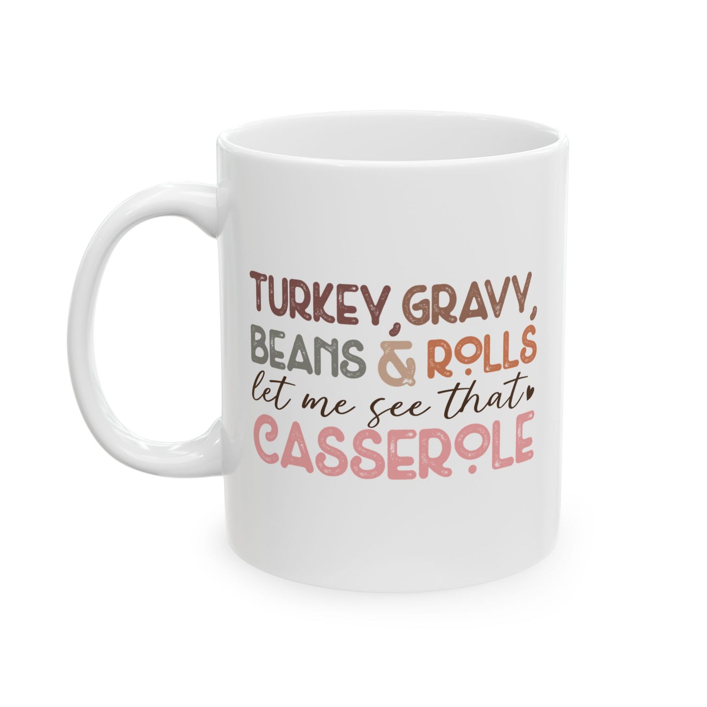 Turkey, Gravy, Beans & Rolls, Let Me See That Casserole - Fall Thanksgiving Coffee Gift Mug (11oz, 15oz)