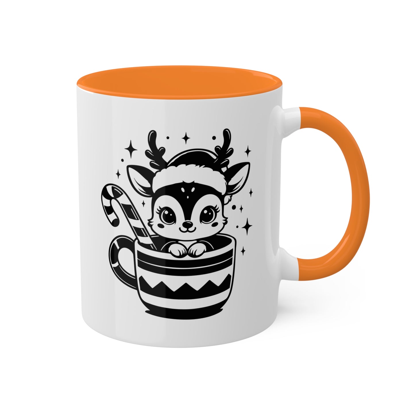 Lindo reno navideño de dibujos animados - Taza de regalo colorida de 11 oz