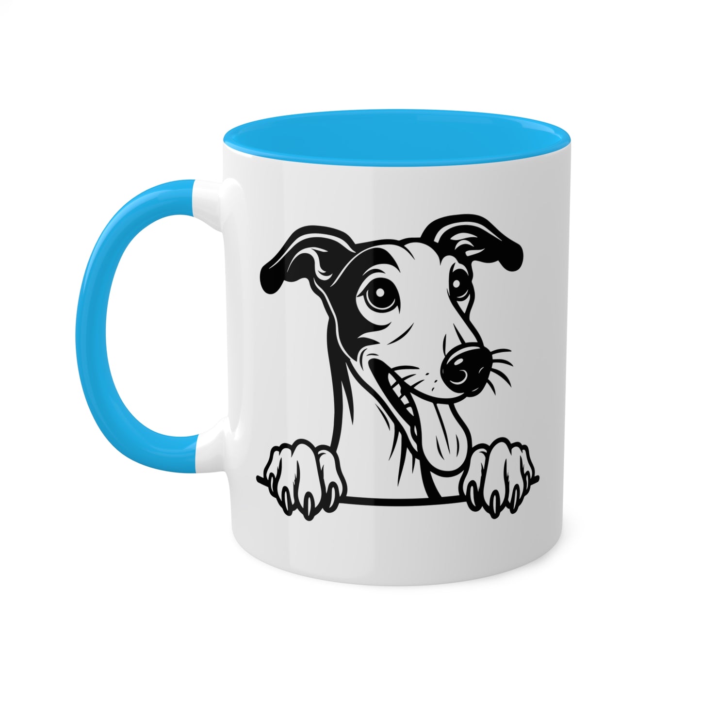 Taza de café colorida con cara de perro galgo - 11 oz