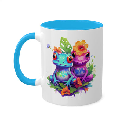 Two Adorable Little Frogs Sitting In A Garden - 11oz Colorful Coffee Mug