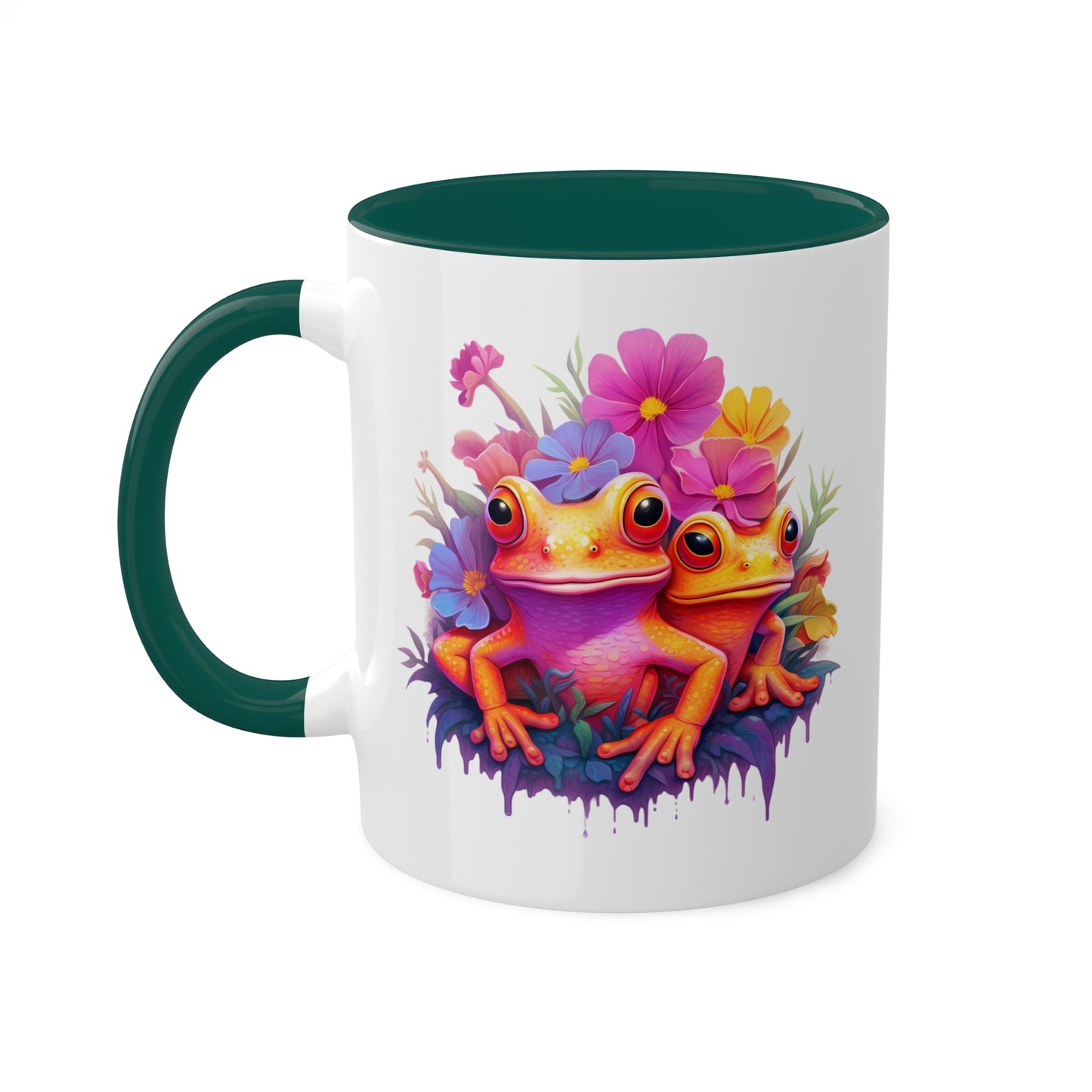 Two Cute Orange Frogs With Flowers - 11 oz Colorful Coffee Mug