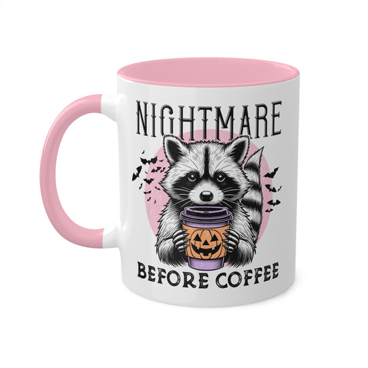 Nightware Before Coffee With Adorable Raccoon - 11oz Funny Halloween Mug