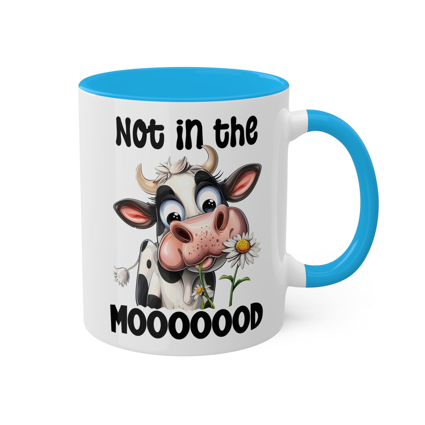 No estoy de humor - Linda vaca con flores - Taza de café colorida de 11 oz