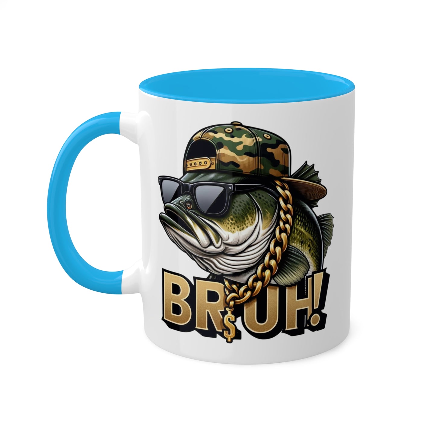 Bruh Fish con gafas de sol - Taza de regalo divertida y colorida de 11 oz