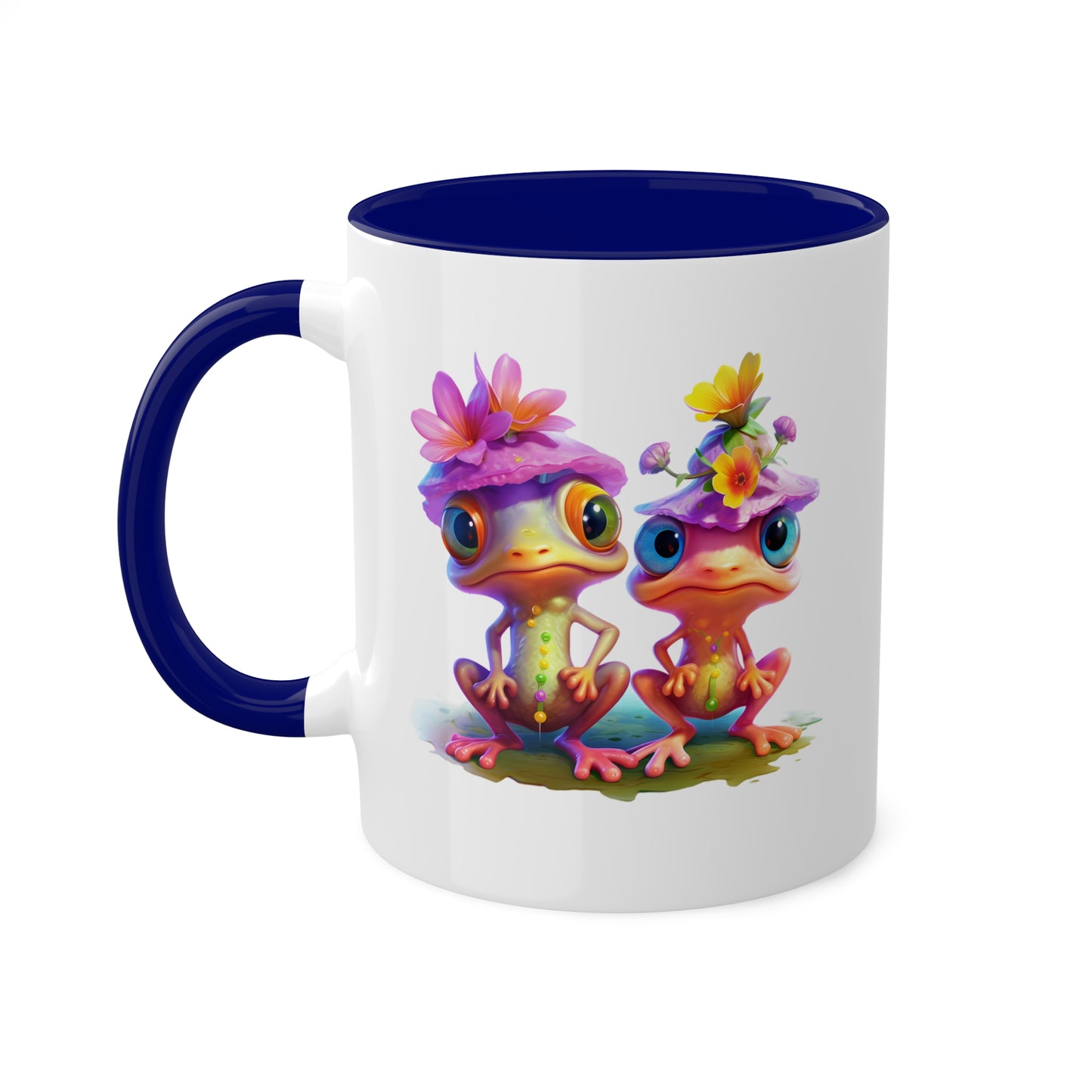 Two Adorable Little Frogs With Pretty Flowers - 11 oz Colorful Coffee Mug