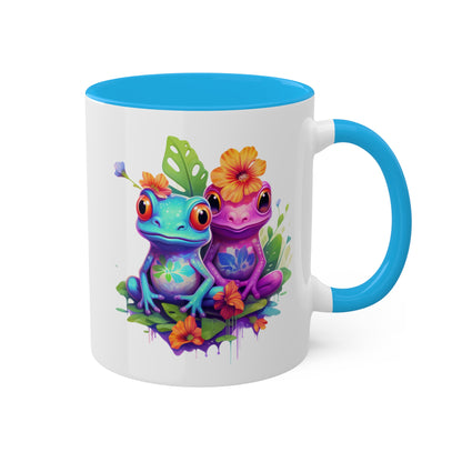 Two Adorable Little Frogs Sitting In A Garden - 11oz Colorful Coffee Mug