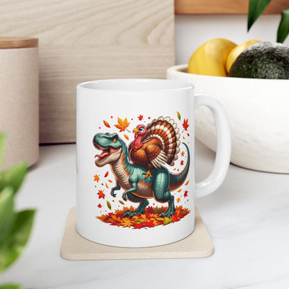 Dinosaur Turkey - Fall Pattern Thanksgiving Coffee Gift Mug (11oz, 15oz)