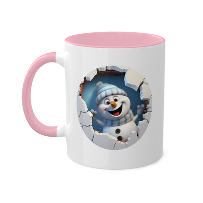 Taza de regalo navideña de 11 oz con diseño de muñeco de nieve feliz y lindo