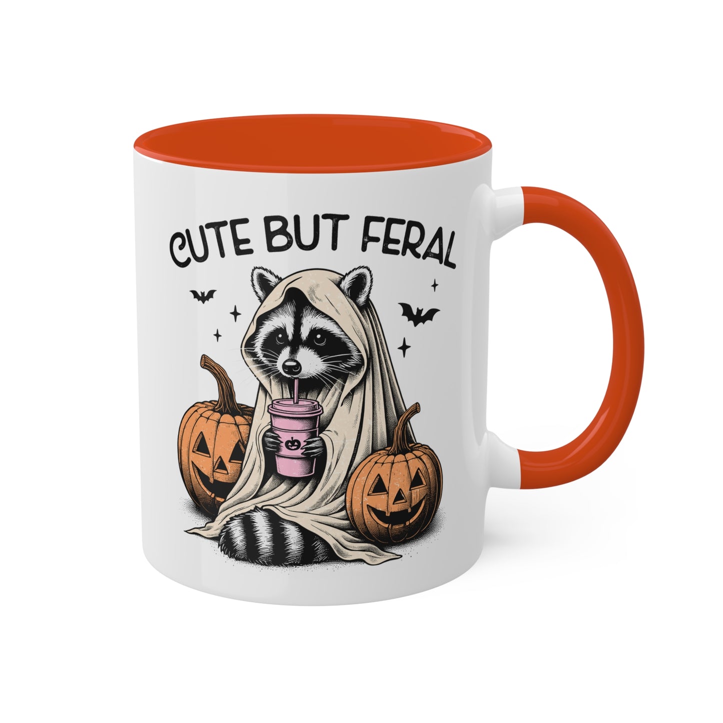 Cute But Feral With Adorable Raccoon - 11oz Colorful Halloween Mug