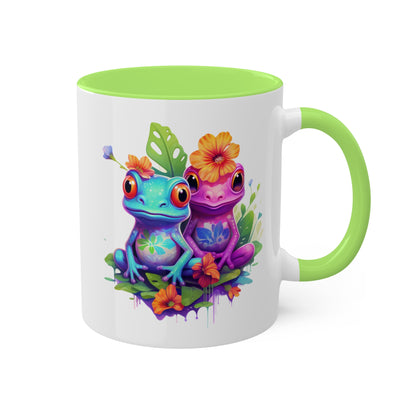 Two Adorable Little Frogs Sitting In A Garden - 11oz Colorful Coffee Mug