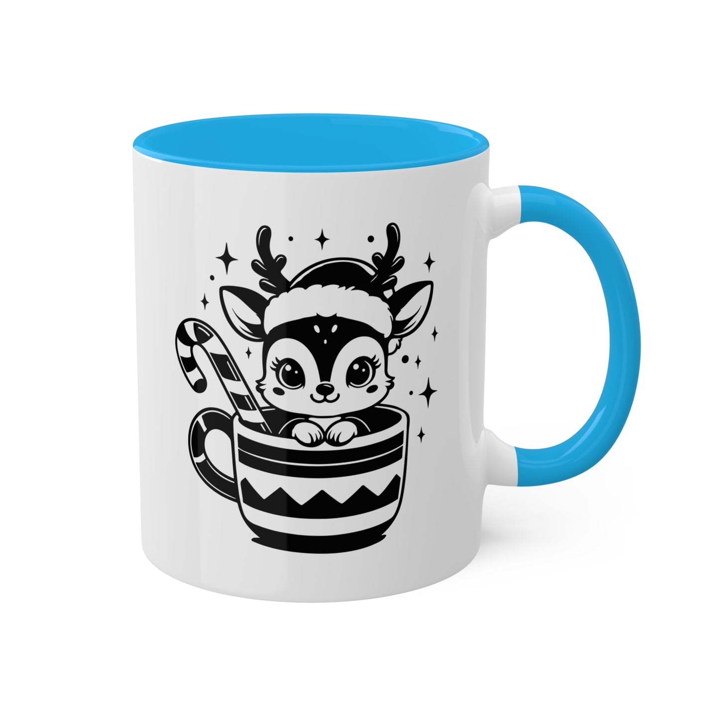 Lindo reno navideño de dibujos animados - Taza de regalo colorida de 11 oz