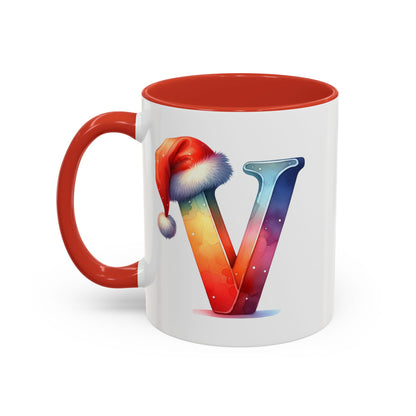 "V" Christmas Alphabet Letter - Holiday Gift Mug (11, 15oz)