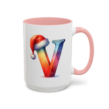 "V" Christmas Alphabet Letter - Holiday Gift Mug (11, 15oz)