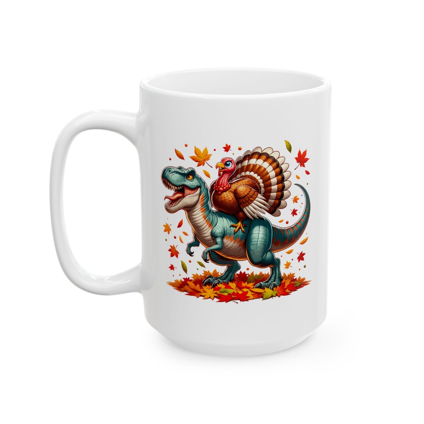 Dinosaur Turkey - Fall Pattern Thanksgiving Coffee Gift Mug (11oz, 15oz)