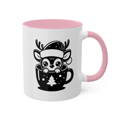 Lindo reno de dibujos animados navideños - Taza de regalo navideña de 11 oz