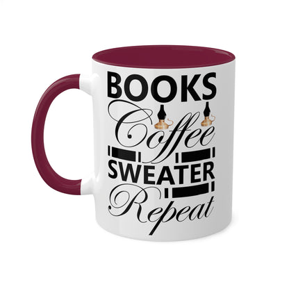 Books Coffee Sweater Repeat Colorful & Funny Mug, 11oz