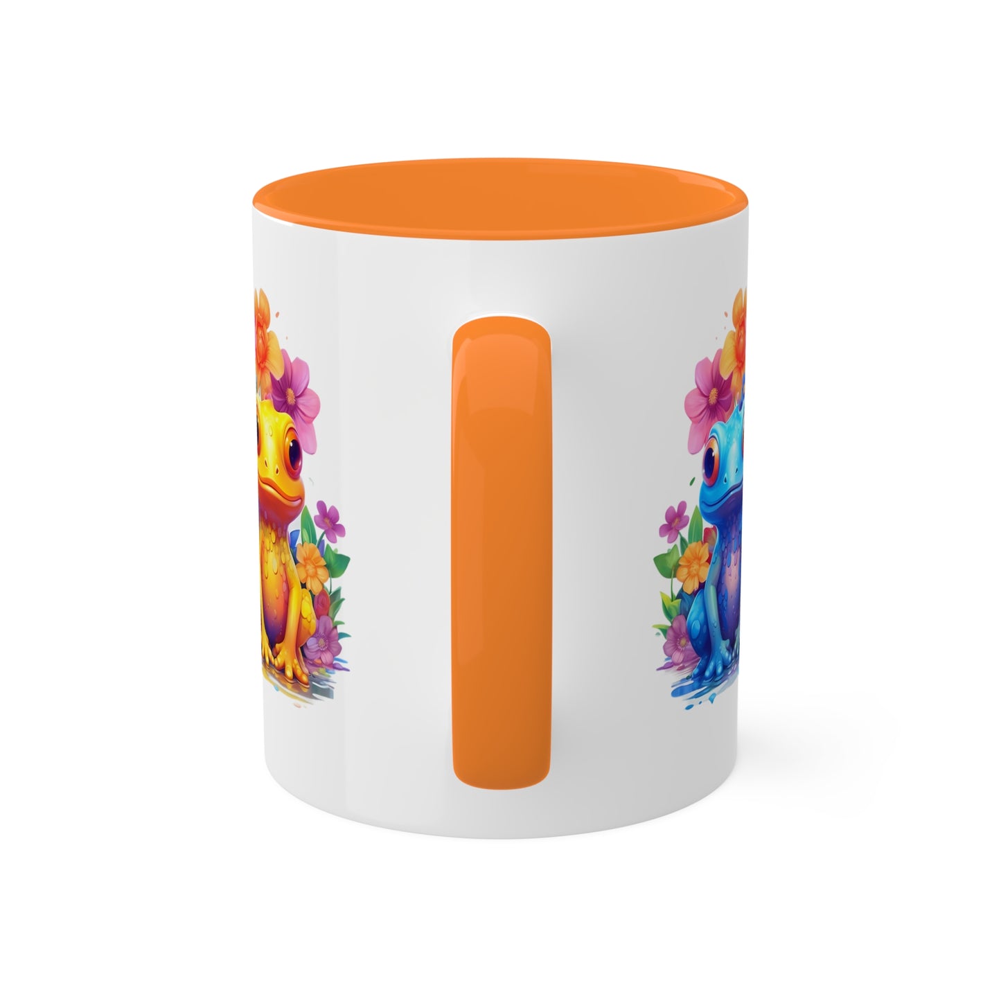 Dos adorables ranitas sentadas en un jardín - Taza de café colorida de 11 oz