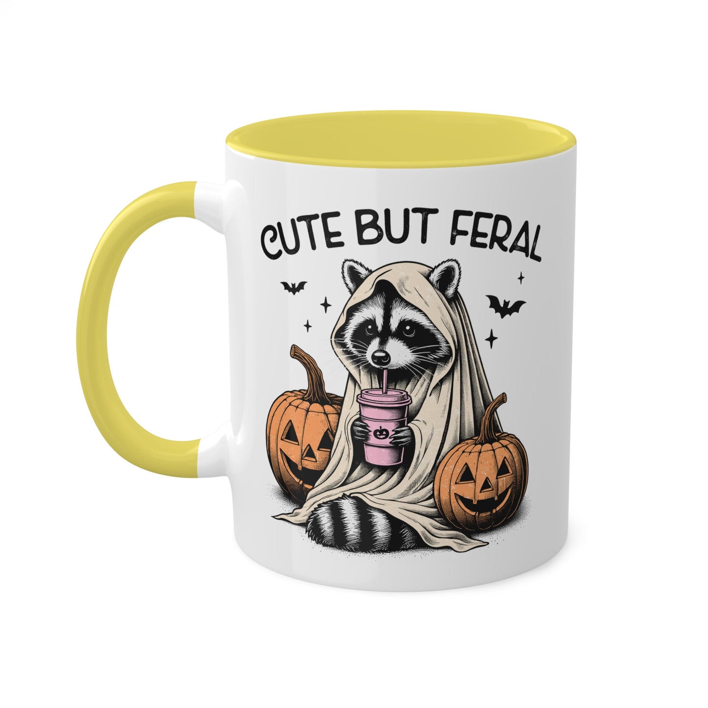 Cute But Feral With Adorable Raccoon - 11oz Colorful Halloween Mug