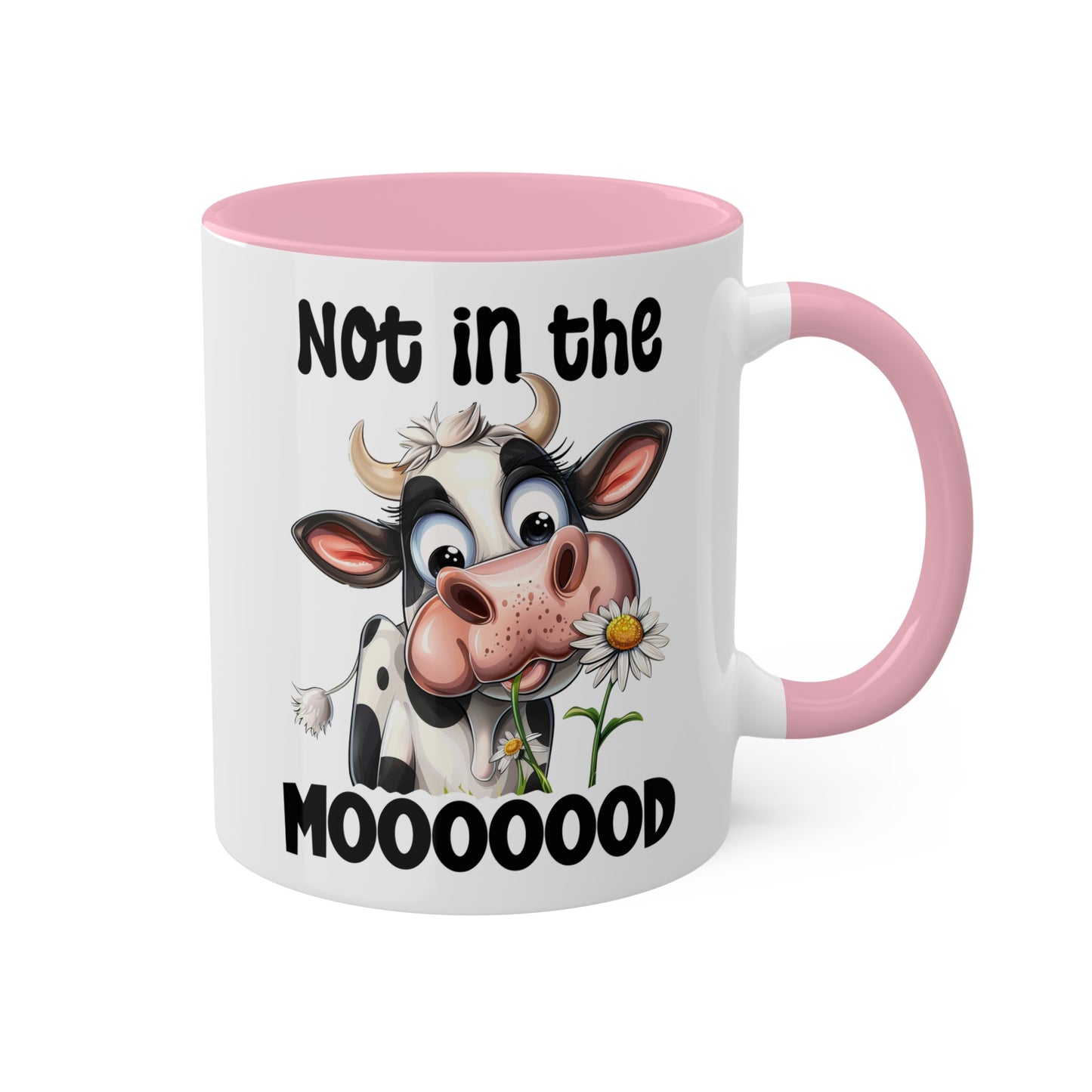 No estoy de humor - Linda vaca con flores - Taza de café colorida de 11 oz