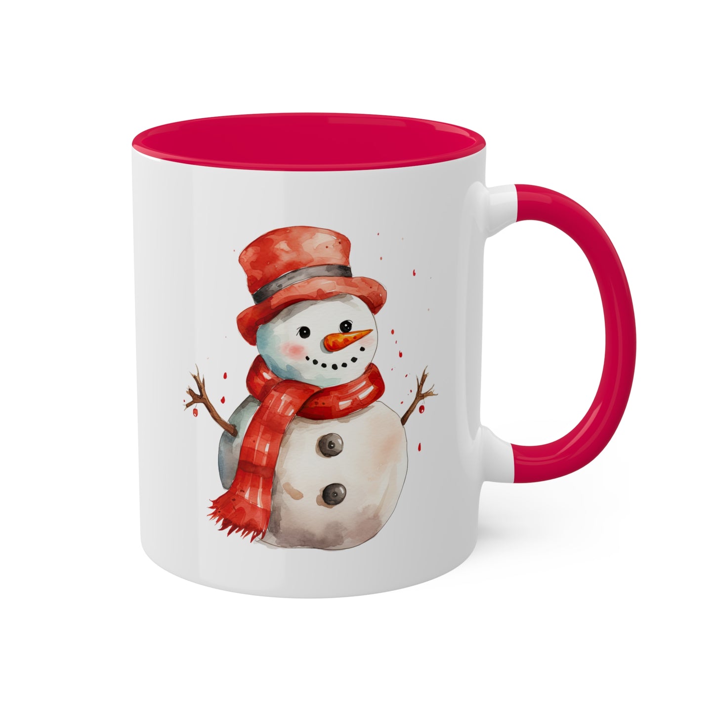 Cute Red Christmas Snowman With Hat - 11 oz Holiday Gift Mug