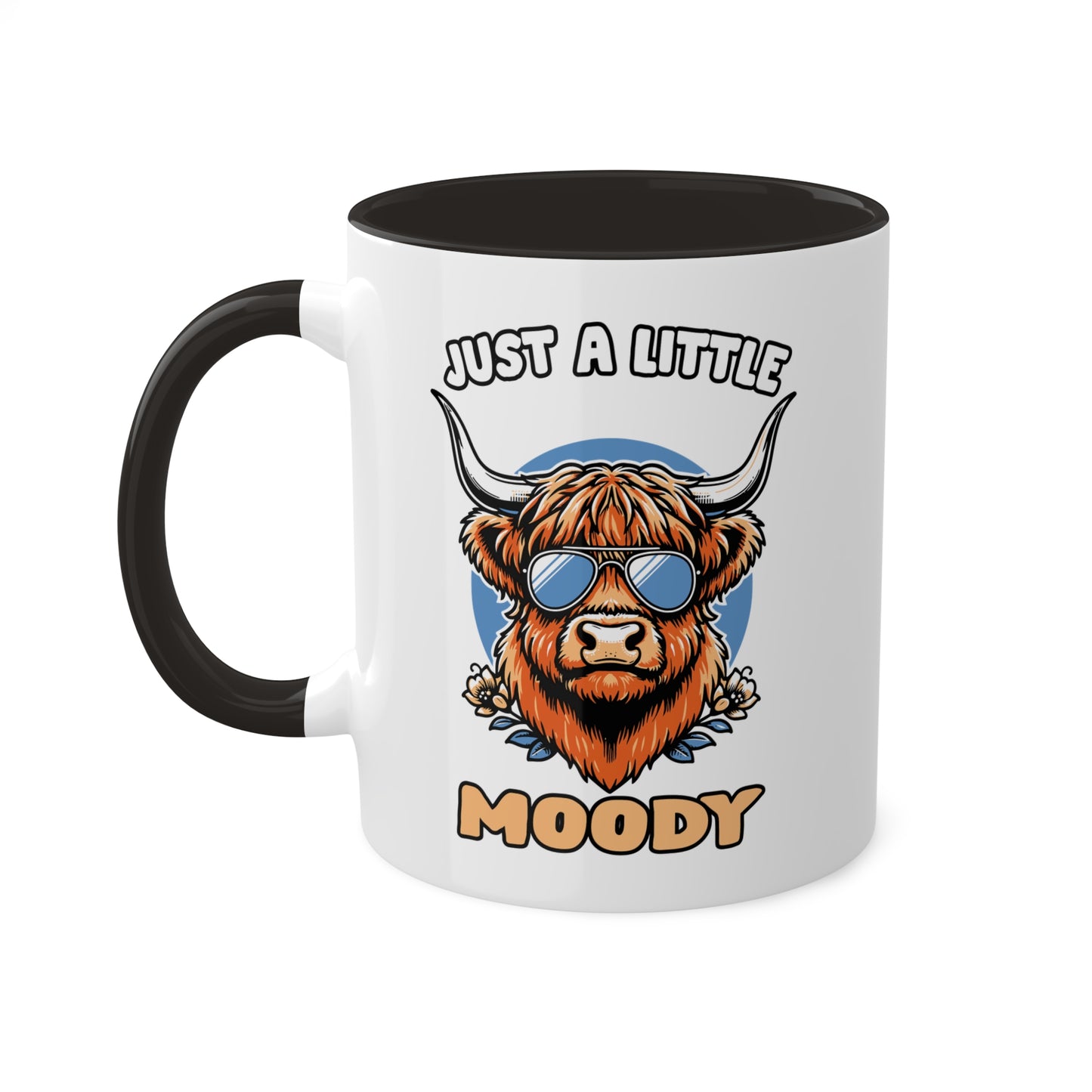 Just A Little Moody - Vaca de las Tierras Altas con Gafas de Sol - Taza Colorida de 11oz