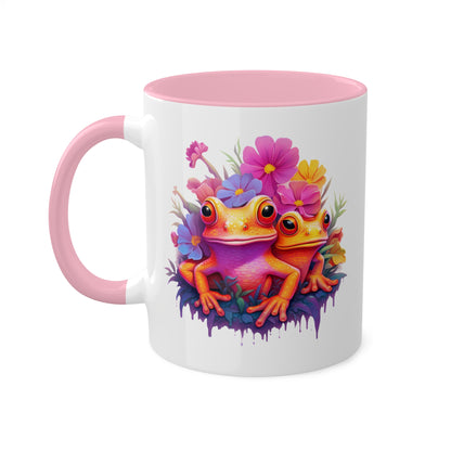 Two Cute Orange Frogs With Flowers - 11 oz Colorful Coffee Mug