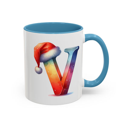 "V" Christmas Alphabet Letter - Holiday Gift Mug (11, 15oz)