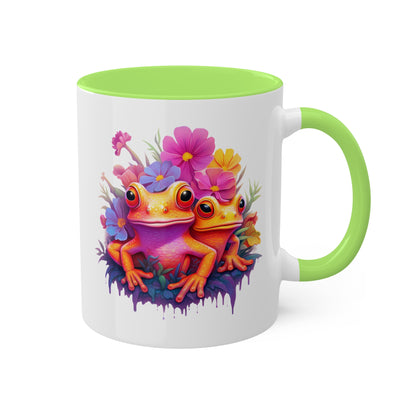 Two Cute Orange Frogs With Flowers - 11 oz Colorful Coffee Mug