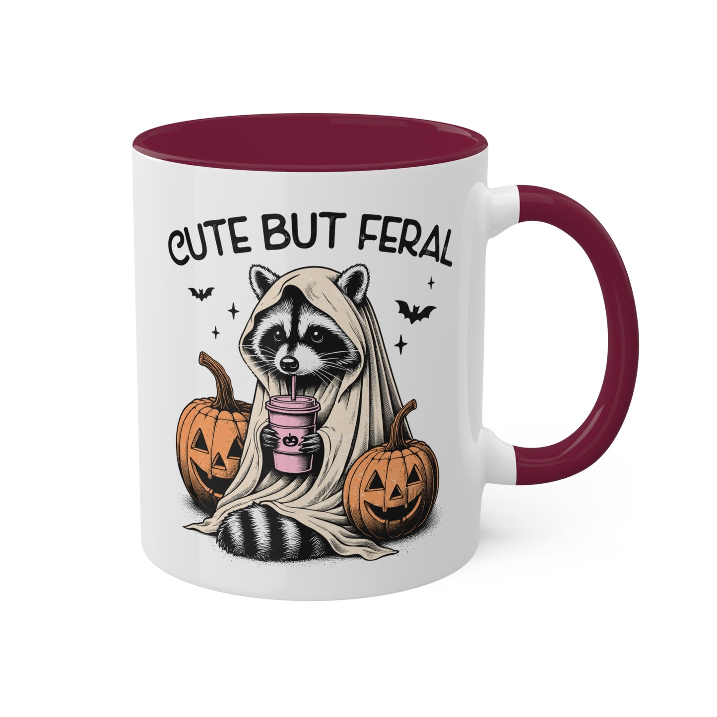 Cute But Feral With Adorable Raccoon - 11oz Colorful Halloween Mug