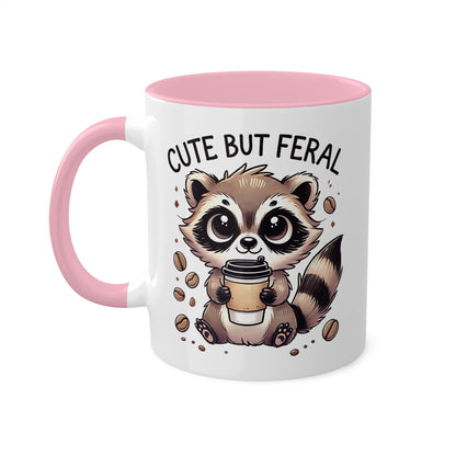 Cute But Feral - Adorable Raccoon With Coffee - 11oz Colorful Mug