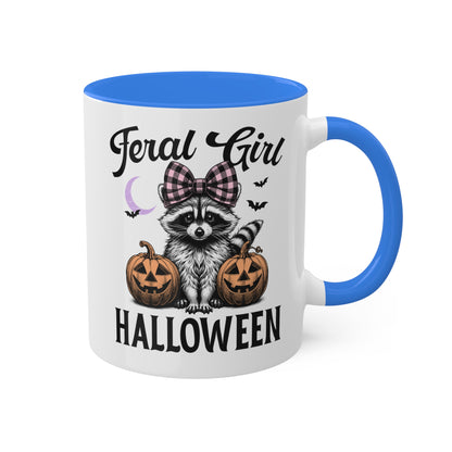 Feral Girl Halloween With Cute Raccoon - 11oz Colorful Halloween Mug