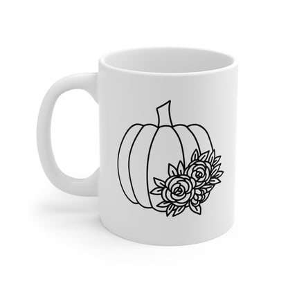 Taza de cerámica de 11 oz con calabaza negra y flores