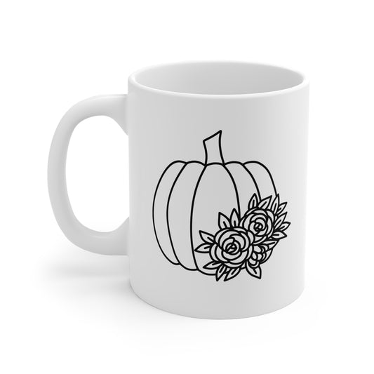 Black Pumpkin and Blooms - 11 oz Ceramic Mug