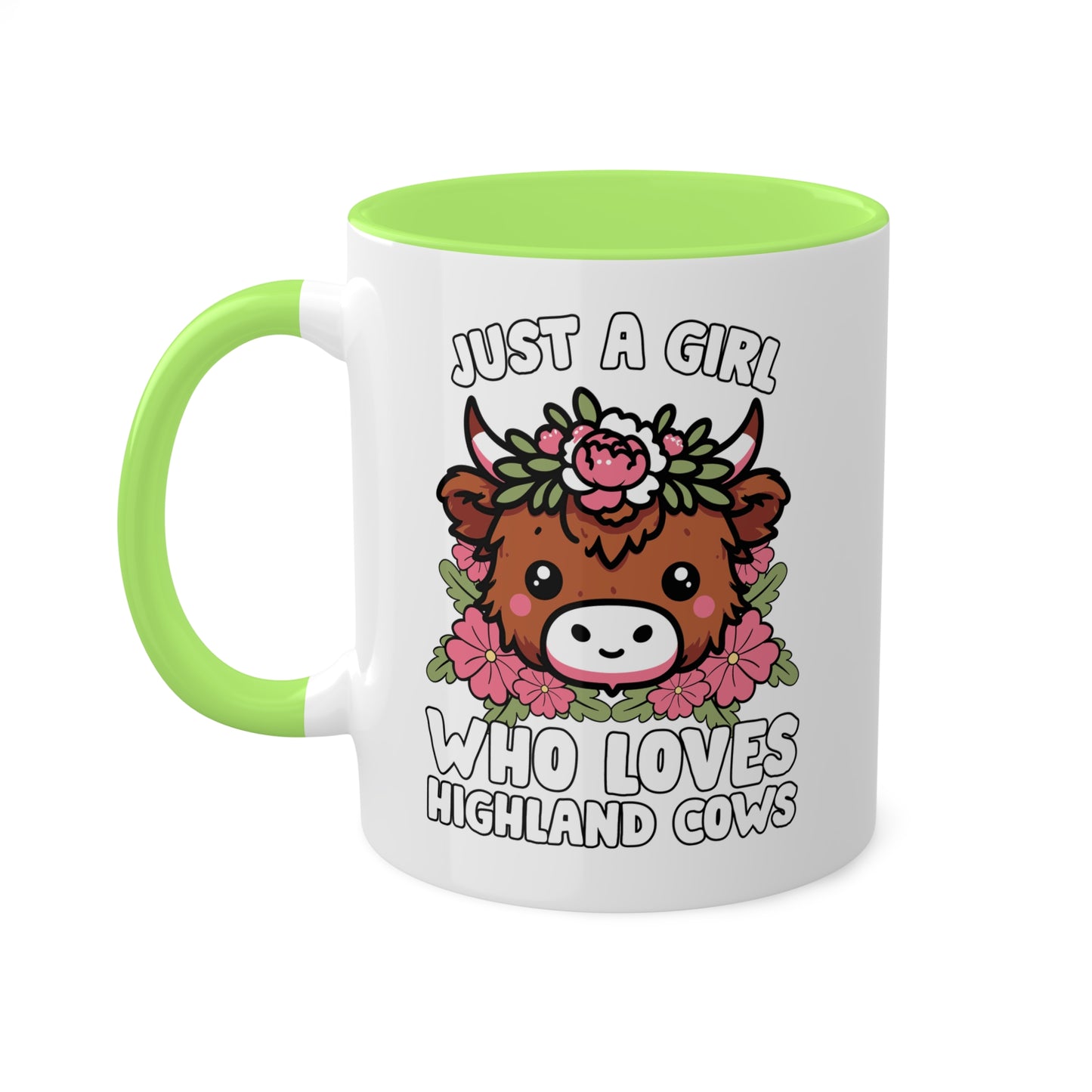 Solo una chica que ama las vacas de las Tierras Altas con flores rosas - Taza colorida de 11 oz