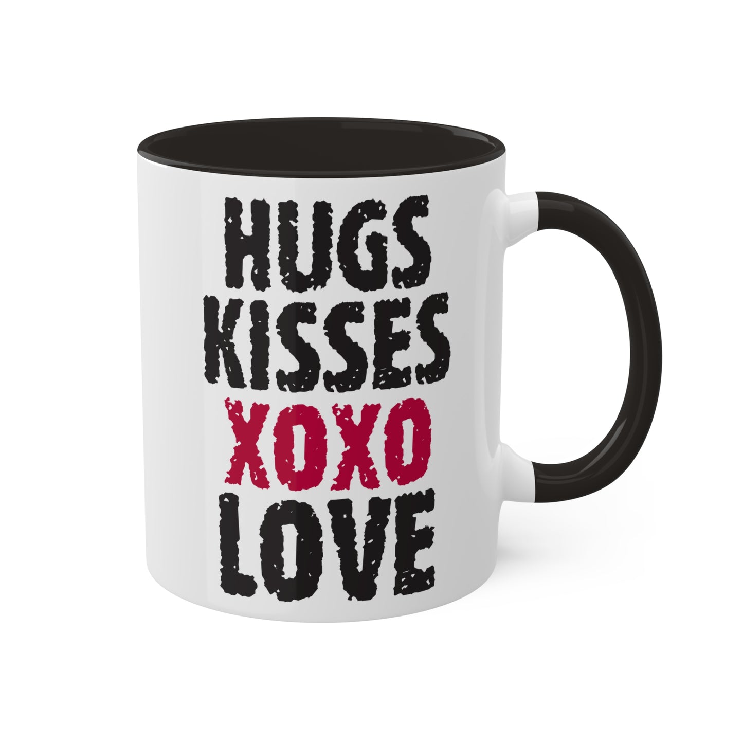 Abrazos, besos y amor: taza colorida de regalo para el día de San Valentín de 11 oz