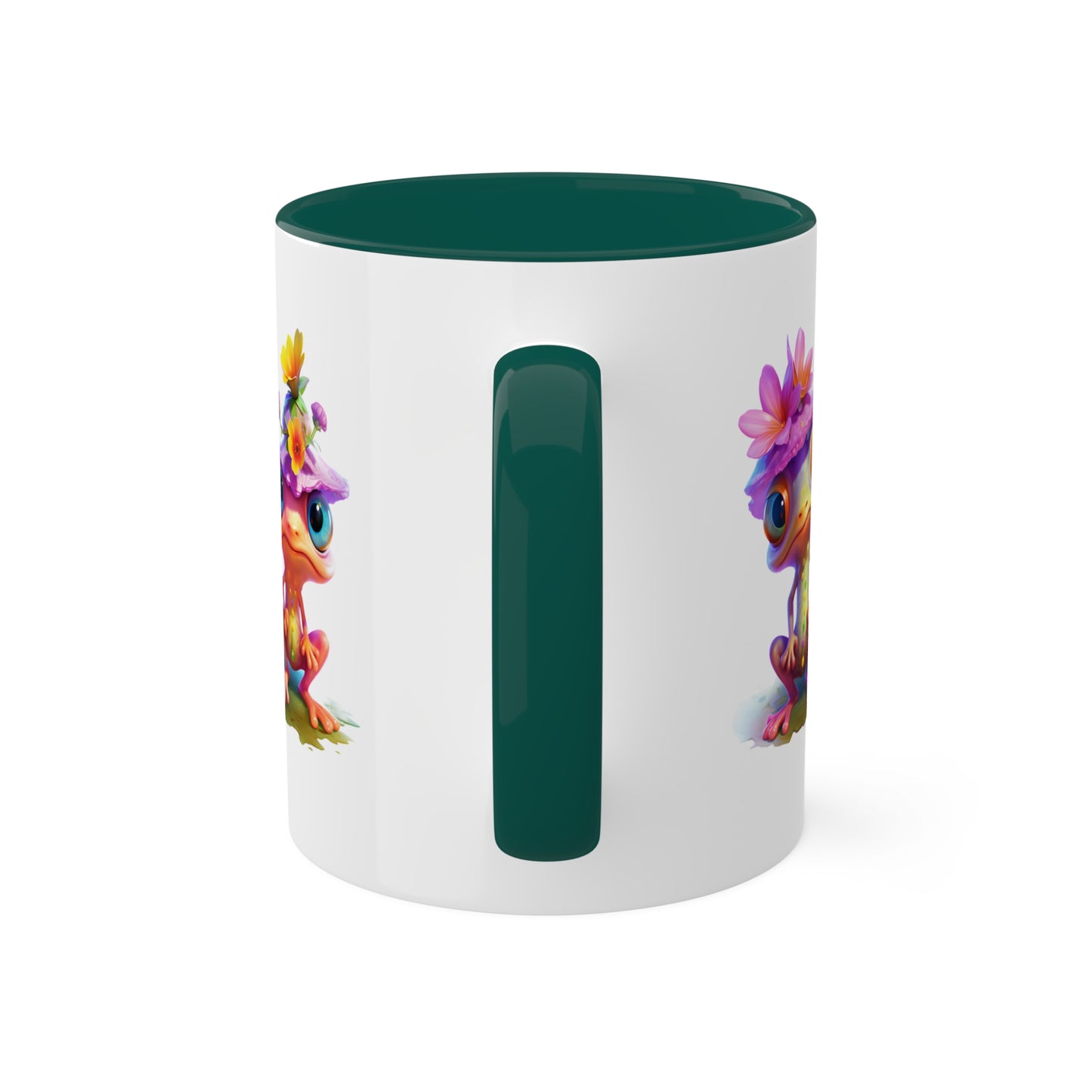 Two Adorable Little Frogs With Pretty Flowers - 11 oz Colorful Coffee Mug