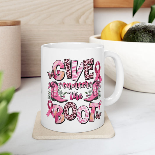 Give Cancer The Boot - Breast Cancer Awareness Mug (11oz, 15oz)