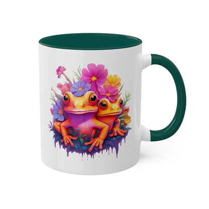 Two Cute Orange Frogs With Flowers - 11 oz Colorful Coffee Mug