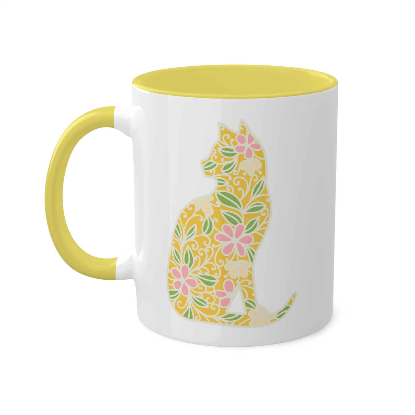 Cute Yellow Cat With Flowers - 11oz Colorful Mug