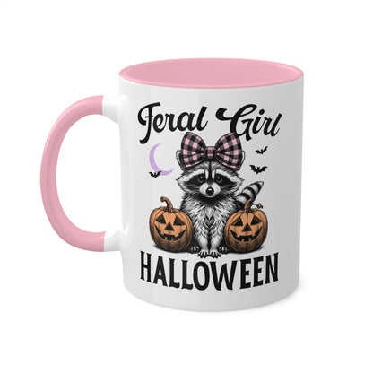 Feral Girl Halloween With Cute Raccoon - 11oz Colorful Halloween Mug