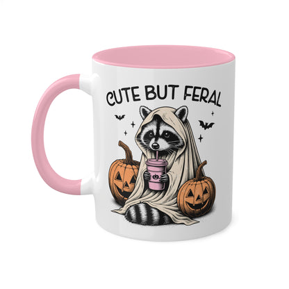 Cute But Feral With Adorable Raccoon - 11oz Colorful Halloween Mug