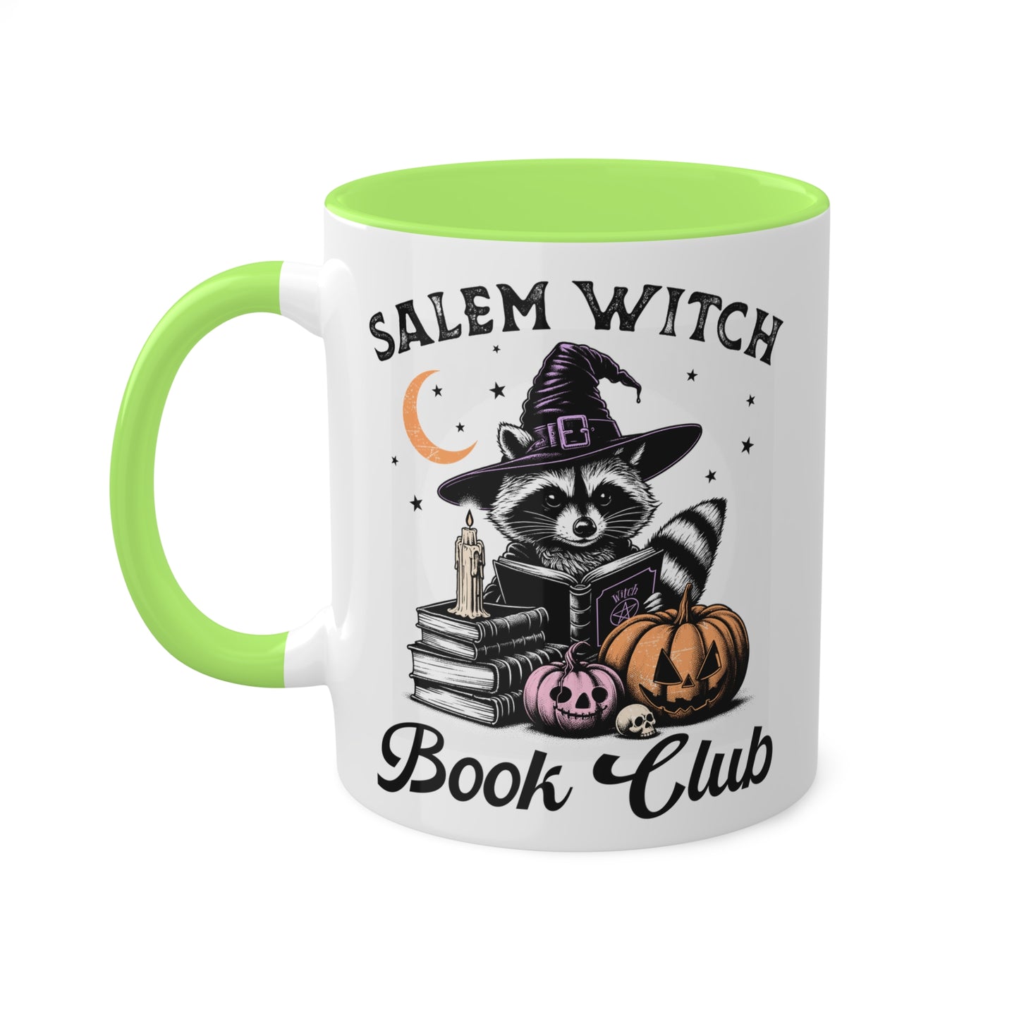 Salem Witch Book Club With Cute Raccoon - 11oz Colorful Halloween Mug