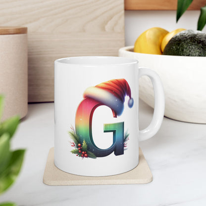 "G" Christmas Alphabet Letter - Holiday Gift Mug (11oz, 15oz)