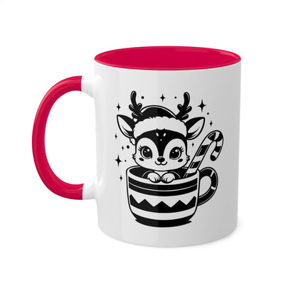 Lindo reno navideño de dibujos animados - Taza de regalo colorida de 11 oz