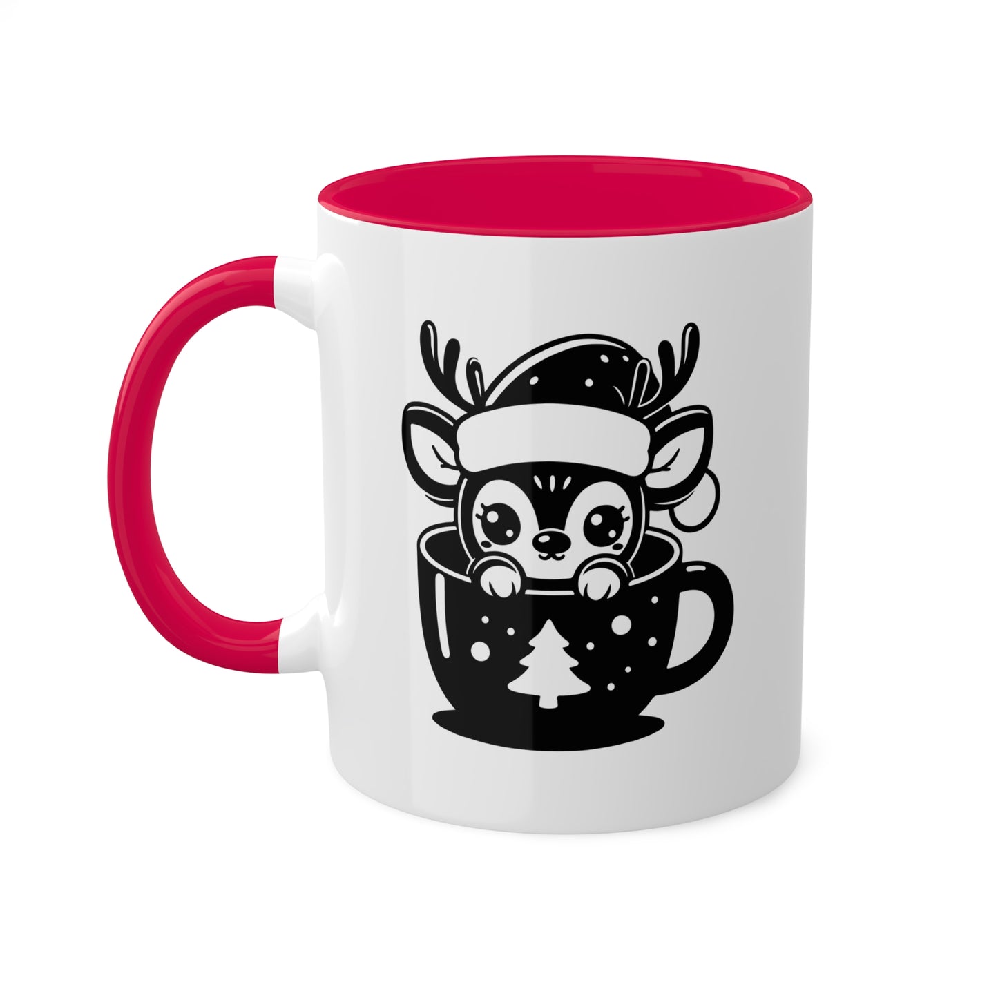 Lindo reno de dibujos animados navideños - Taza de regalo navideña de 11 oz