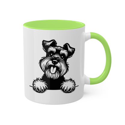 Taza colorida de 11 oz con cara de perro Schnauzer miniatura