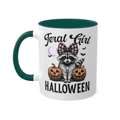 Feral Girl Halloween With Cute Raccoon - 11oz Colorful Halloween Mug