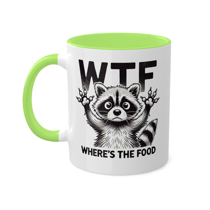 "WTF Where's The Food" Coffee Mug With Cute Raccoon, 11 oz