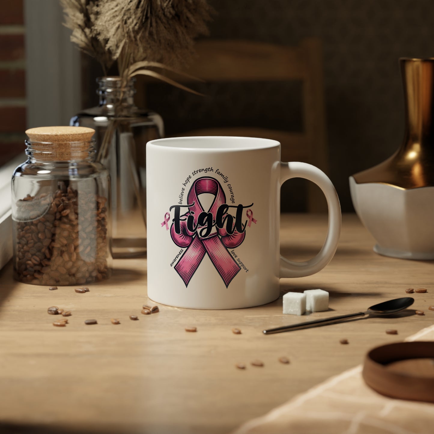 Pink Fight Breast Cancer Awareness Jumbo Mug, 20oz